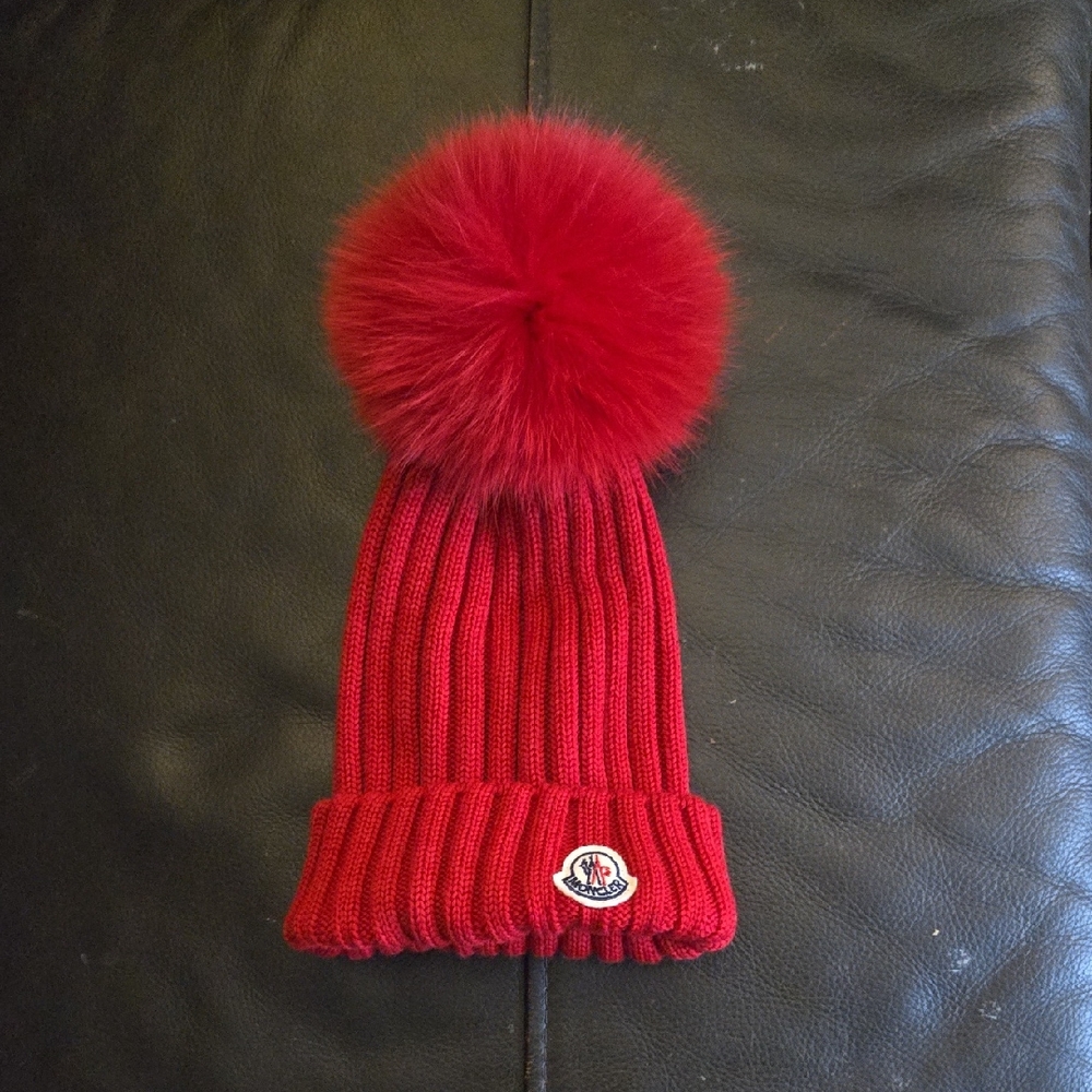 Moncler Red Pom-Pom Beanie